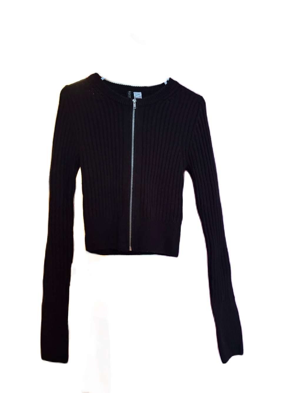 H&M Black Ribbed Zip-Up Cardigan